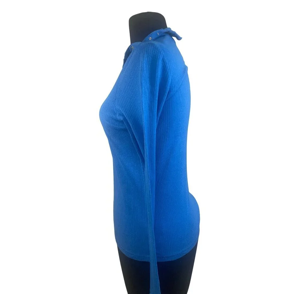 Michael Michael Kors Womens Size Small Ribbed Pullover Top Blue Long Sleeve - Picture 3 of 9